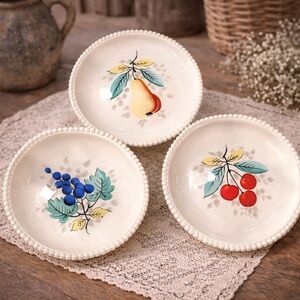 Westmoreland Milk Glass 3 Painted Fruit Plates‎ Pear Cherry Grape Kitchen Decor
